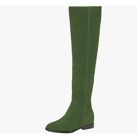 Green Women Almond Toe Knee High Boots with Partial Zipper Warm Long Boot - Picture 1 of 7